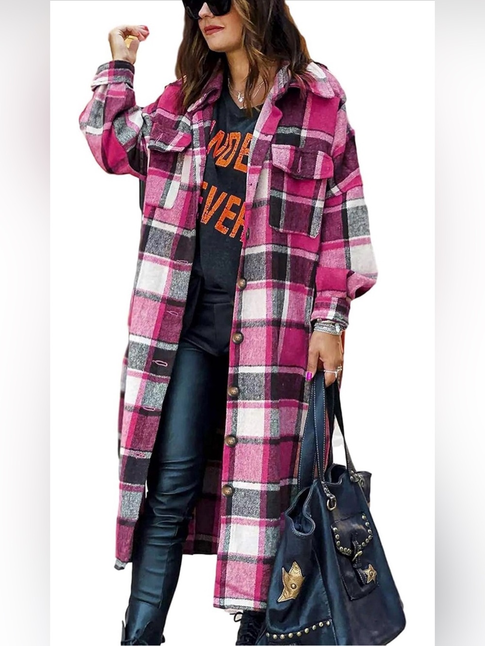 Omoone | Shades of Pink Plaid Shacket | Sz L | NWT